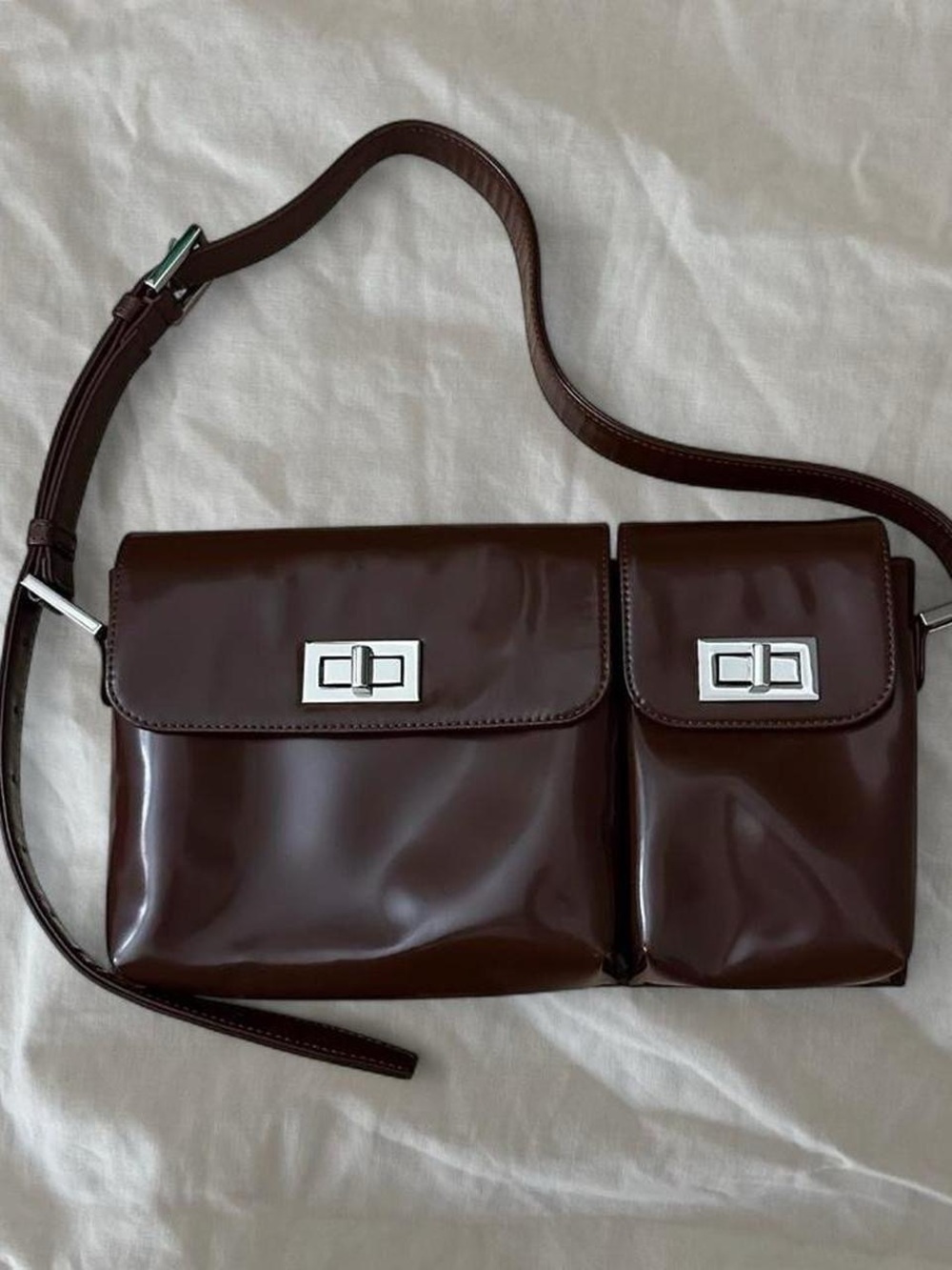 BY FAR Billy Brown Leather Shoulder Bag with Adjustable Strap - Picture 2 of 8